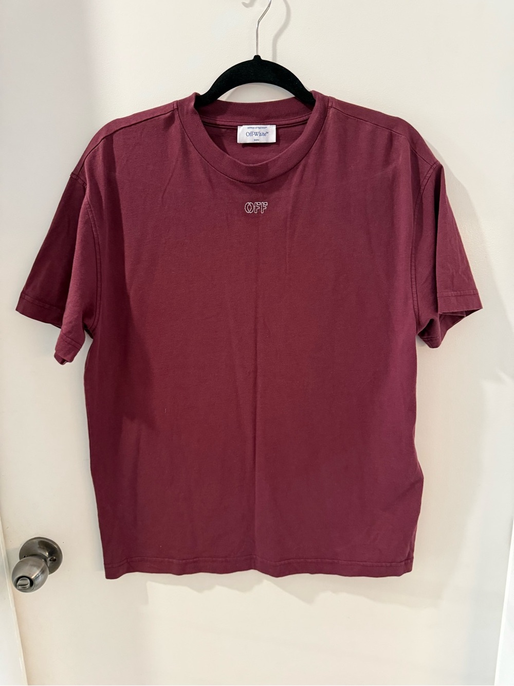 Off-White Burgundy Women 's Crew Neck T-Shirt